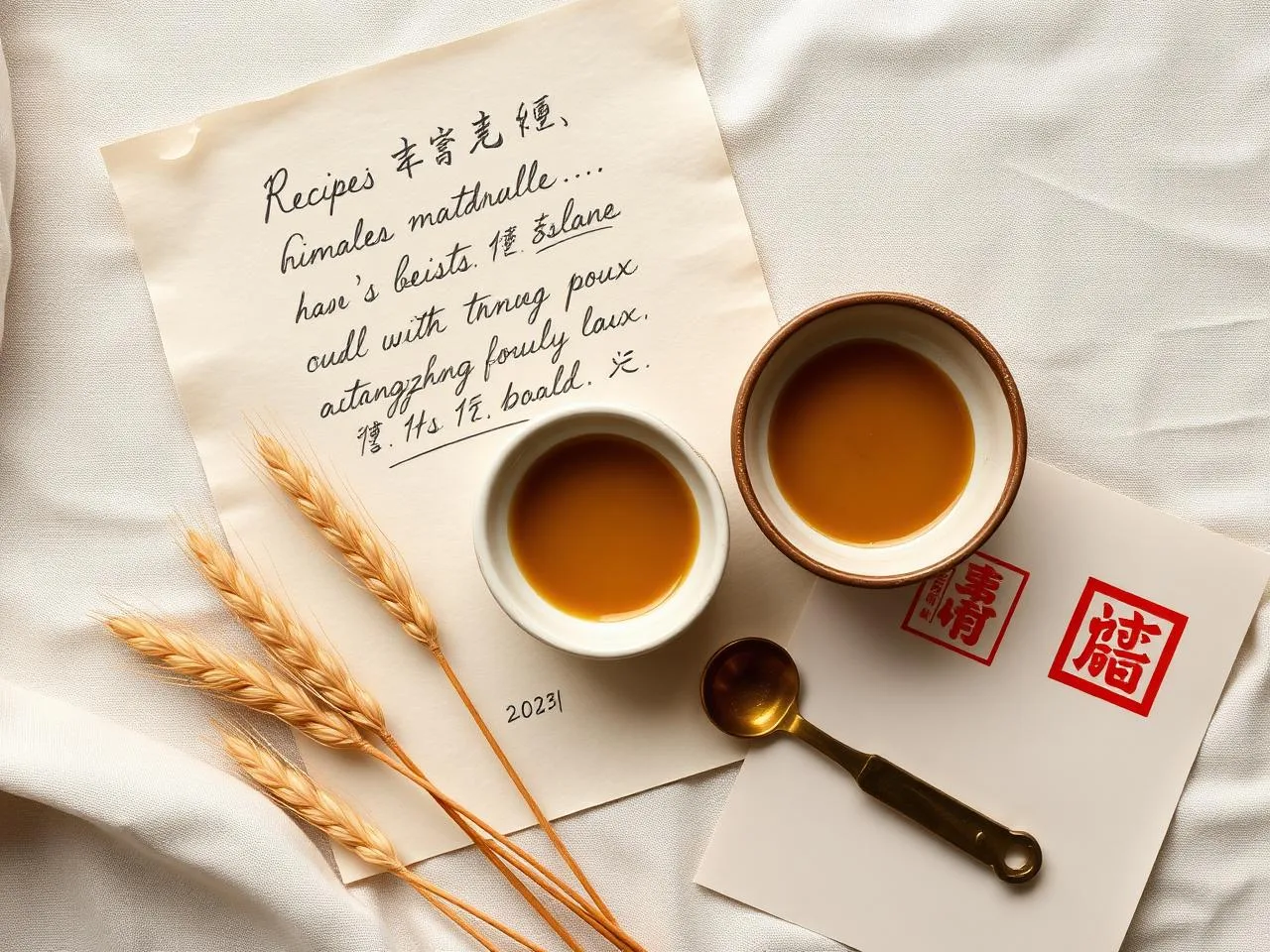 Handwritten recipe notes with tangzhong, wheat ears, and a Chinese seal stamp